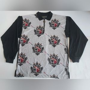 NWT Mens Medium WICKED Logo Print 1/4 Zip LS Collared Pull Over Top Poly/Cotton